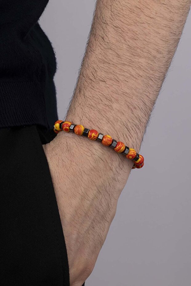 Yellow Red Tibetan Agate Natural Stone Men's Bracelet