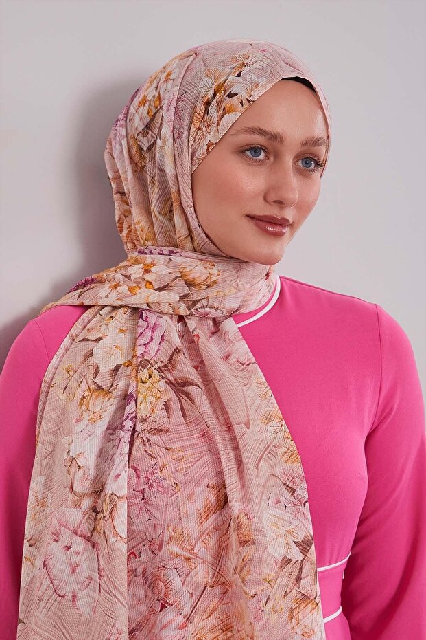 Pink Rose Pattern Cotton Shawl - 1