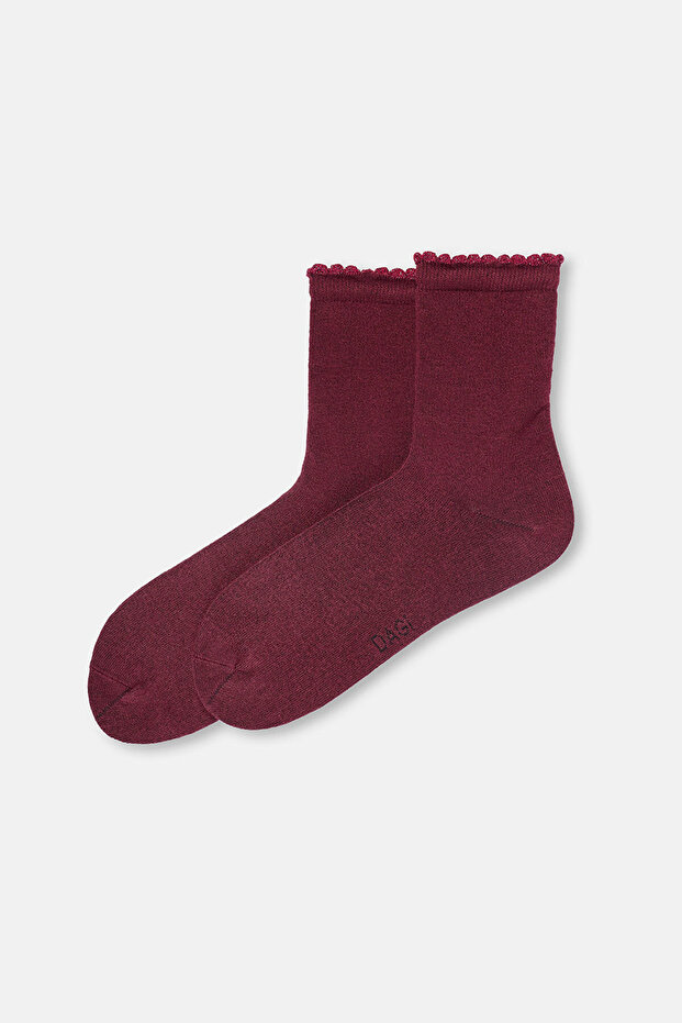Bordo Kadın Sim Lastikli Bambu Çorap - 1