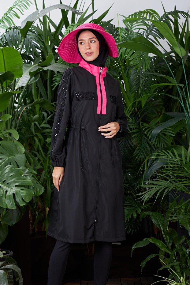 Payet Detaylı Tesettür Mayo - Siyah - 3