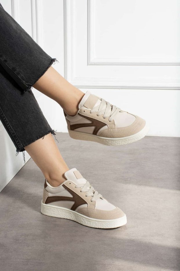 Beige Women's Lace-Up Sports Shoes Sneaker Daily School 121Nav