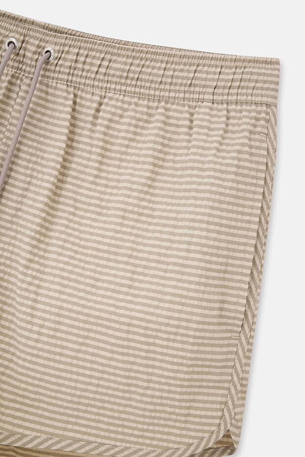 Bej Ekose Desenli Mini Şort - 4