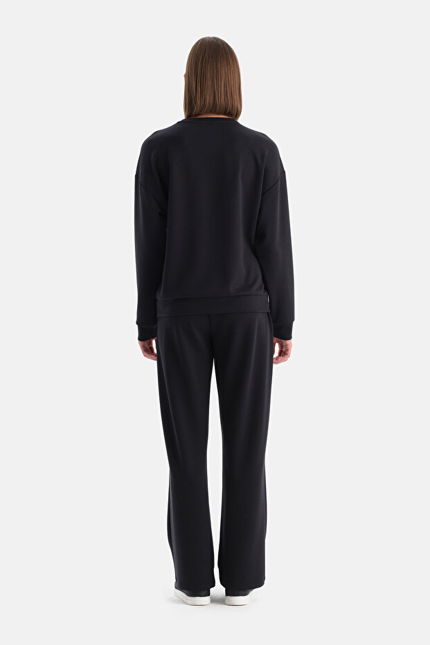 Siyah Bol Paça Basic Modal Pantolon - 2