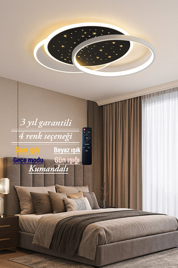 Lucent Plafonyer Modern Üç Halkalı Desenli Avize - 4