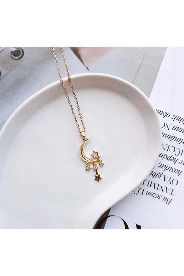 Women's Stainless Steel Gold Crescent Star Pendant Crescent Star Necklace