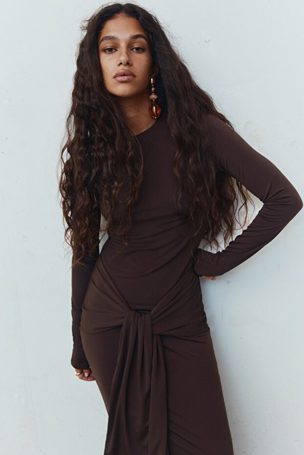 Uzun Kollu Jarse Elbise - 1