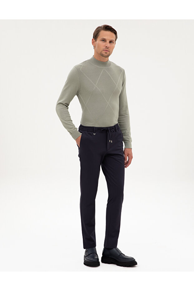 Navy Blue Classic Jogger Pants with Elastic Waistband 50314229-Vr033