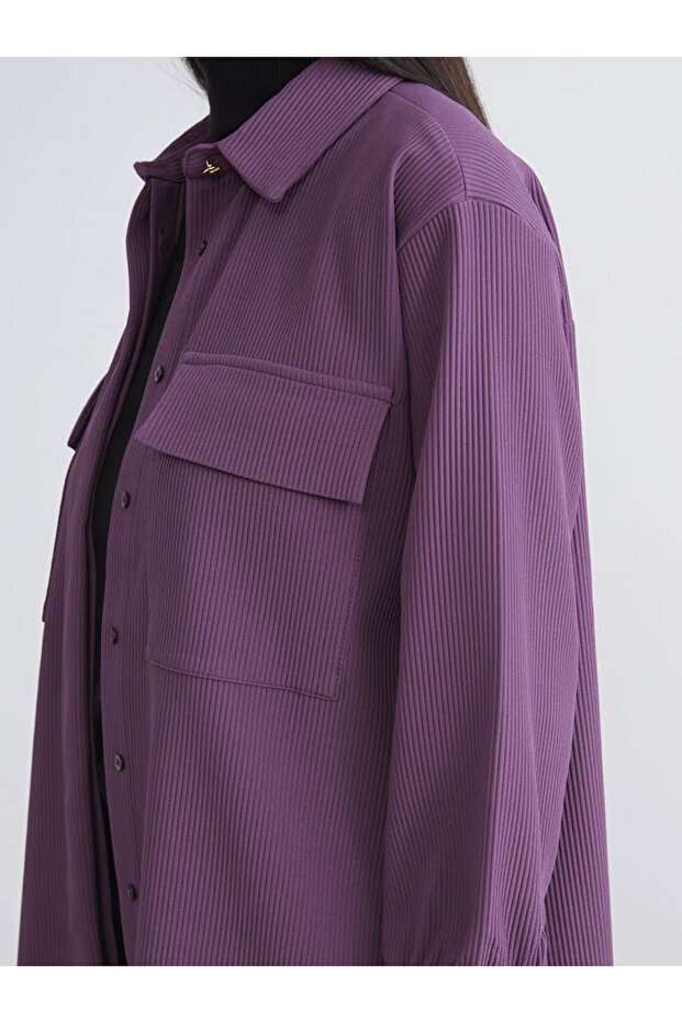 LCW Modest Mor Oversize Kadife Kadın Gömlek Tunik - 3