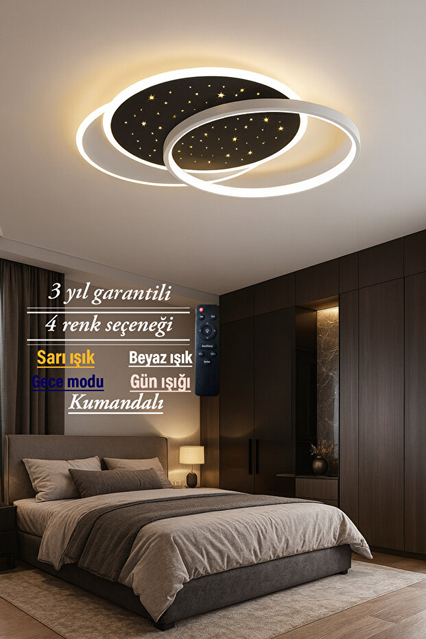 Lucent Plafonyer Modern Üç Halkalı Desenli Avize - 3