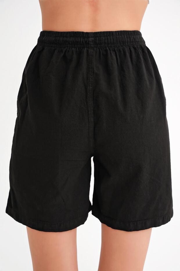 4732 Kadın Şehir Boy Parça Boyalı Basic Şort Siyah - 6