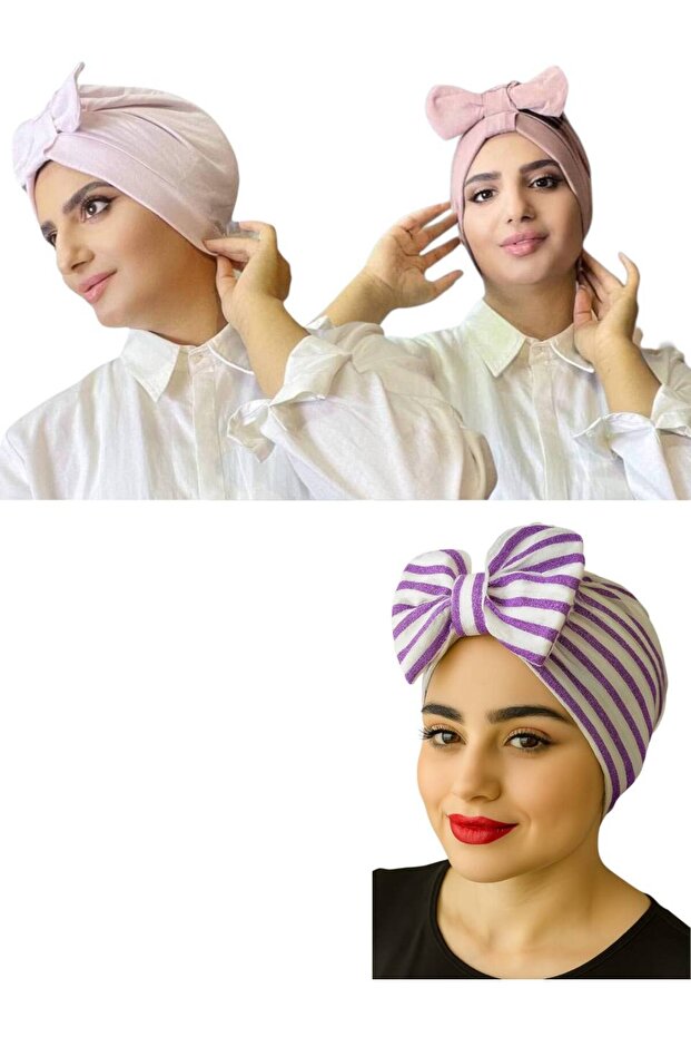 3 Double-Sided Outer Bonnets with Bows (Bows Can Be Removed)
