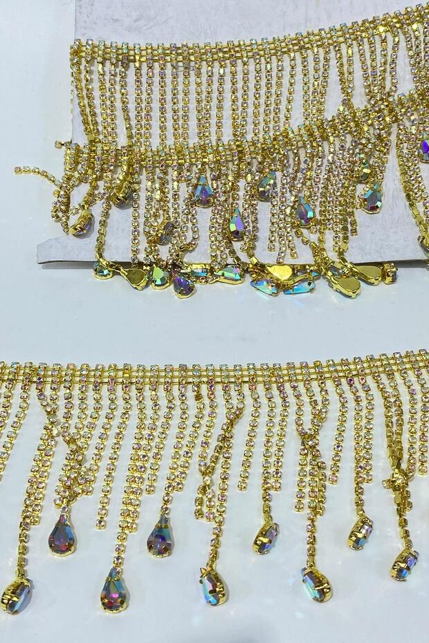 Gold Janjanlı Beyoğlu Drop Stone Fringe Tassel Ribbon Accessory