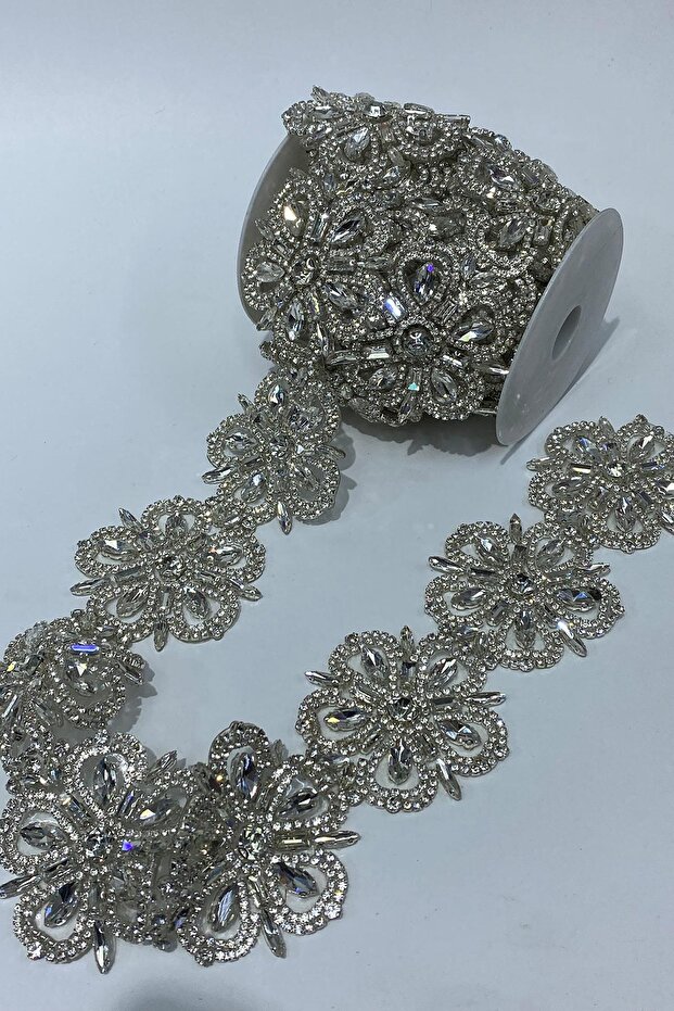 Çiçek Desen Taşlı Şerit Aplik Bordür - 3