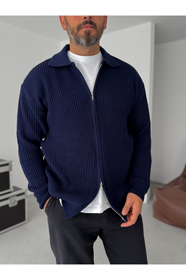 Lacivert Fermuarlı Triko Sweat DF-002 - 2