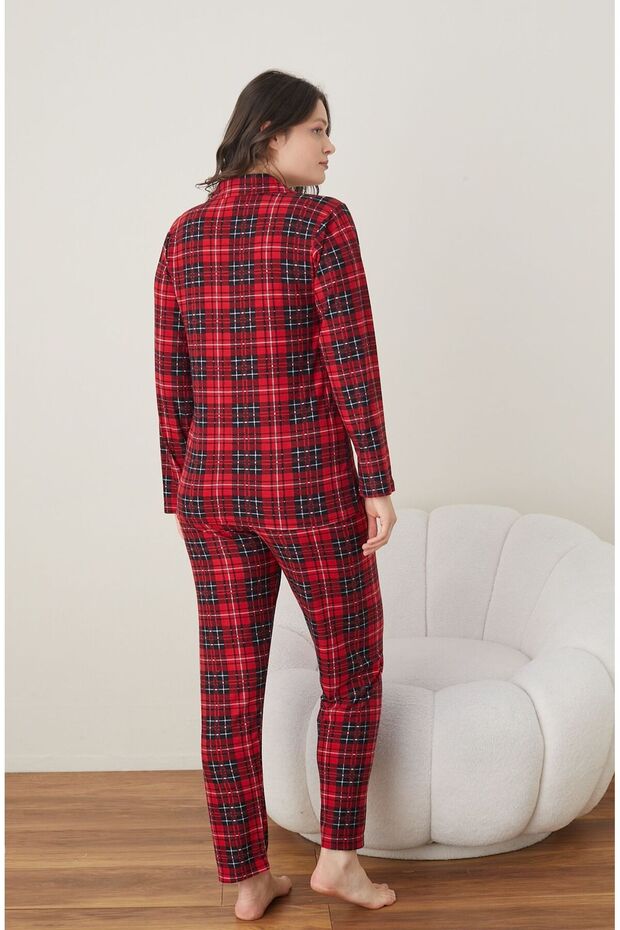 طقم بيجامة من الجلد المدبوغ بأزرار - 2