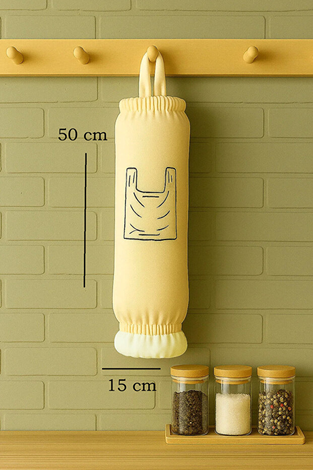 Poşetlik Bez Poşet Düzenleyici Organizer Alt Üst Lastikli Mutfak Poşet Düzenleyici Ekru - 2