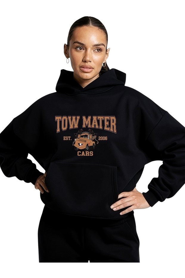 Unisex Tow Mater Cars Colorful Custom Printed Cotton Oversize Hooded Sweatshirt