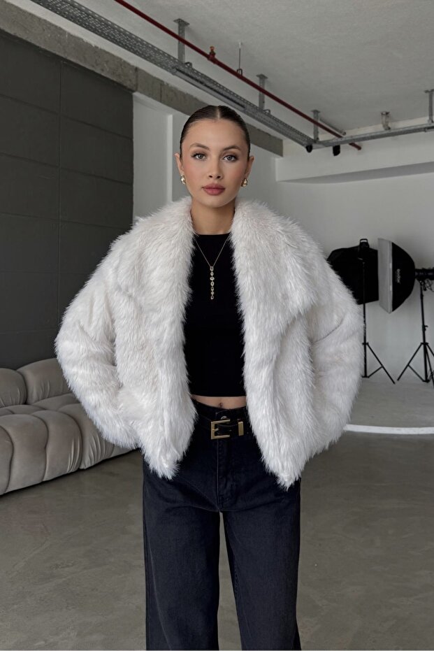 معطف فرو قصير مستورد بياقة مغلقة من الأمام - 4