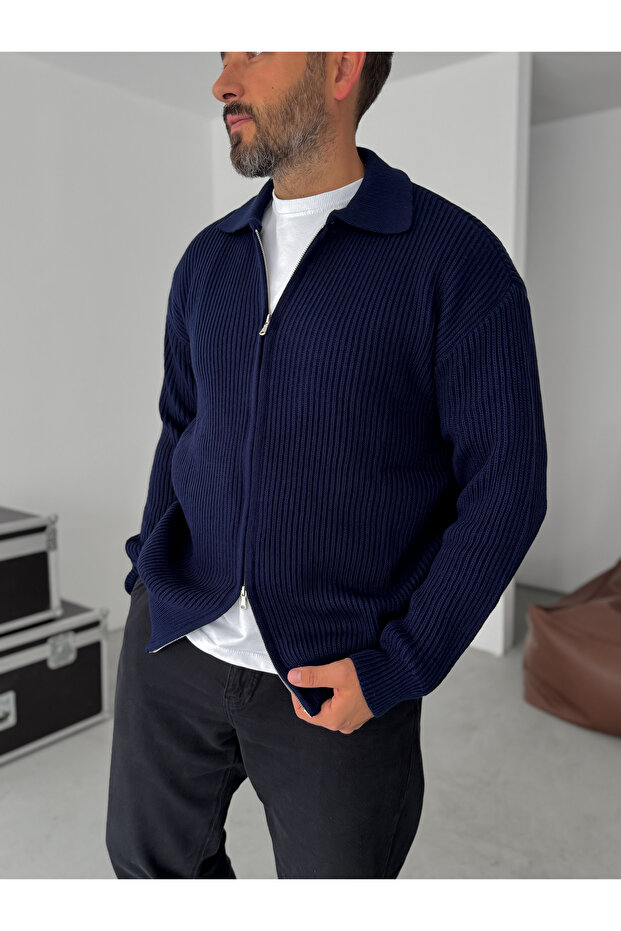 Lacivert Fermuarlı Triko Sweat DF-002 - 1