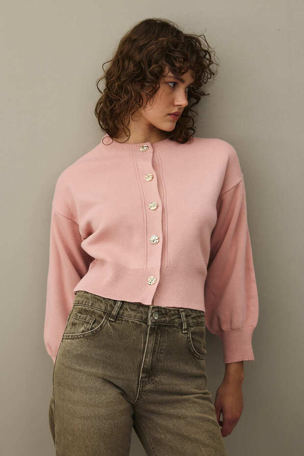 Dore Düğmeli Triko Hırka Pembe - 6