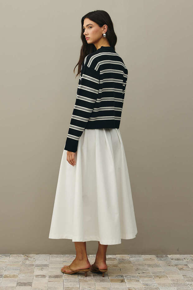 Çizgili Basic Triko Kazak Siyah - 7