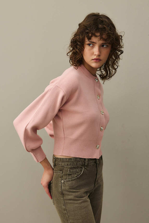 Dore Düğmeli Triko Hırka Pembe - 3