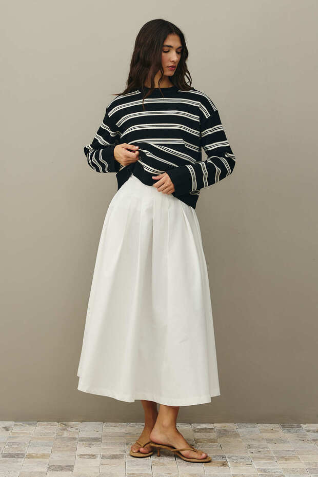 Çizgili Basic Triko Kazak Siyah - 1