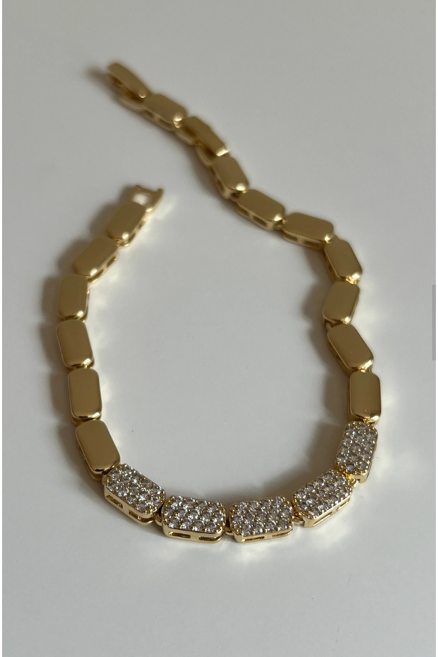 Steel Gold Octagon Stone Bracelet