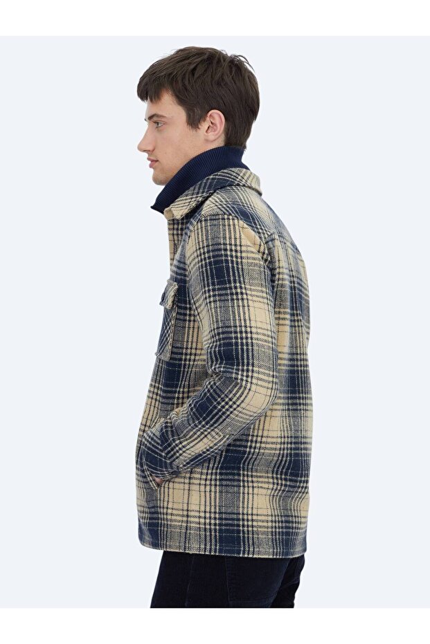 Lacivert Regular Fit Dokuma Overshırt - 3