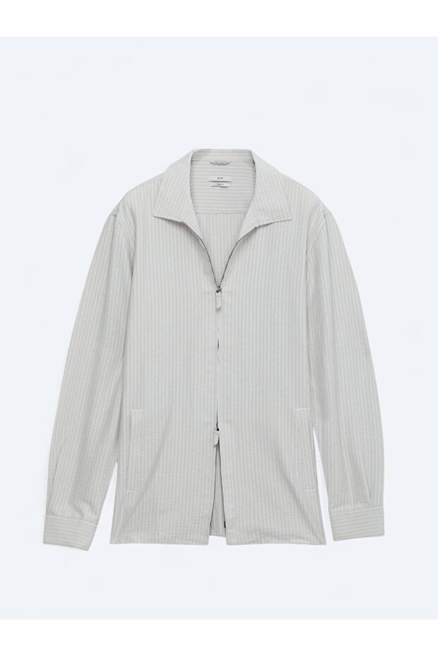 Bej Regular Fit Dokuma Overshırt - 5