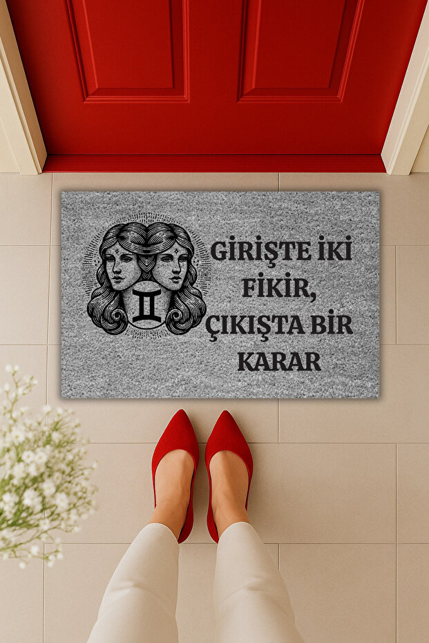 Yüksek Kaliteli Modern Dijital Baskı - İkizler Burcu Yazılı 70x45cm - Kapı Önü Paspası - 1