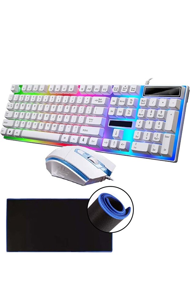 Gaming Keyboard Combo with LED Backlight, Mouse, and Mouse Pad - Model G21WT, White - 1