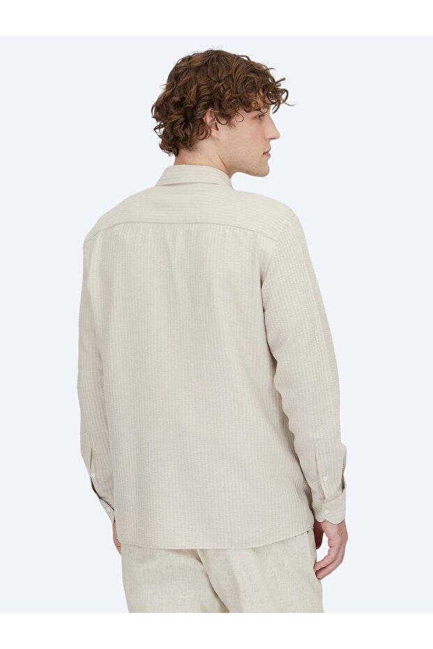 Bej Regular Fit Dokuma Overshırt - 4