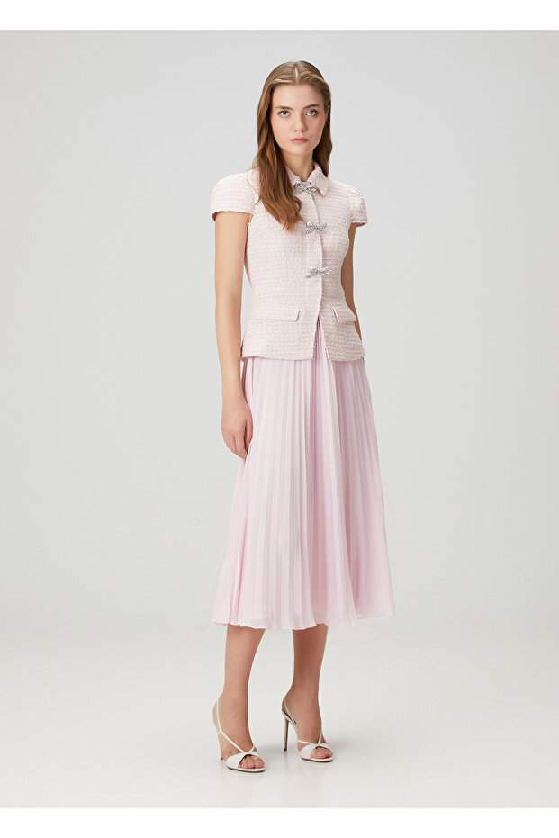 Pembe Pileli Midi Kokteyl Elbise - 3