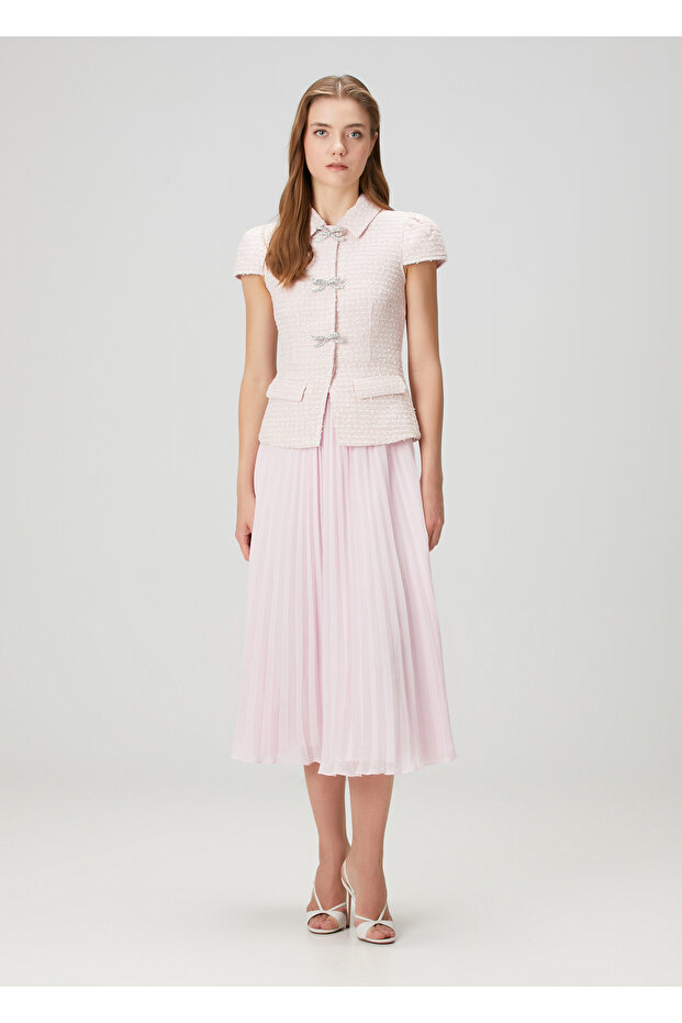 Pembe Pileli Midi Kokteyl Elbise - 2