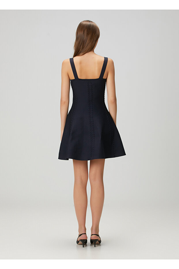 Lacivert Mini Triko Elbise - 4