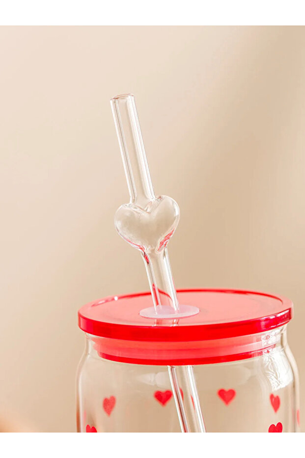 LCW HOME Kırmızı Kalp Baskılı Pipetli Bardak 480 Ml - 2