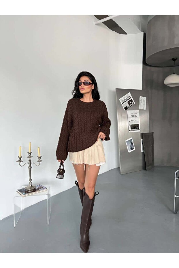 Kalın Örgü Oversize Triko Kazak - 2