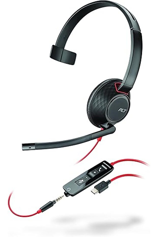 Blackwire 5210 Wired Single-Ear Headset – Noise-Cancelling Boom Mic – USB-C & 3.5mm Connections