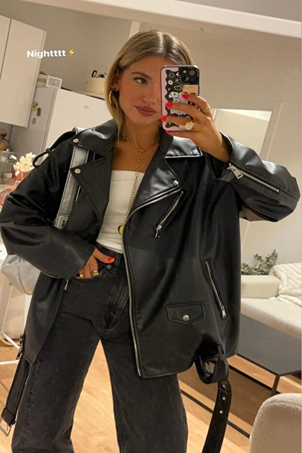 Oversized Long Women's Leather Jacket