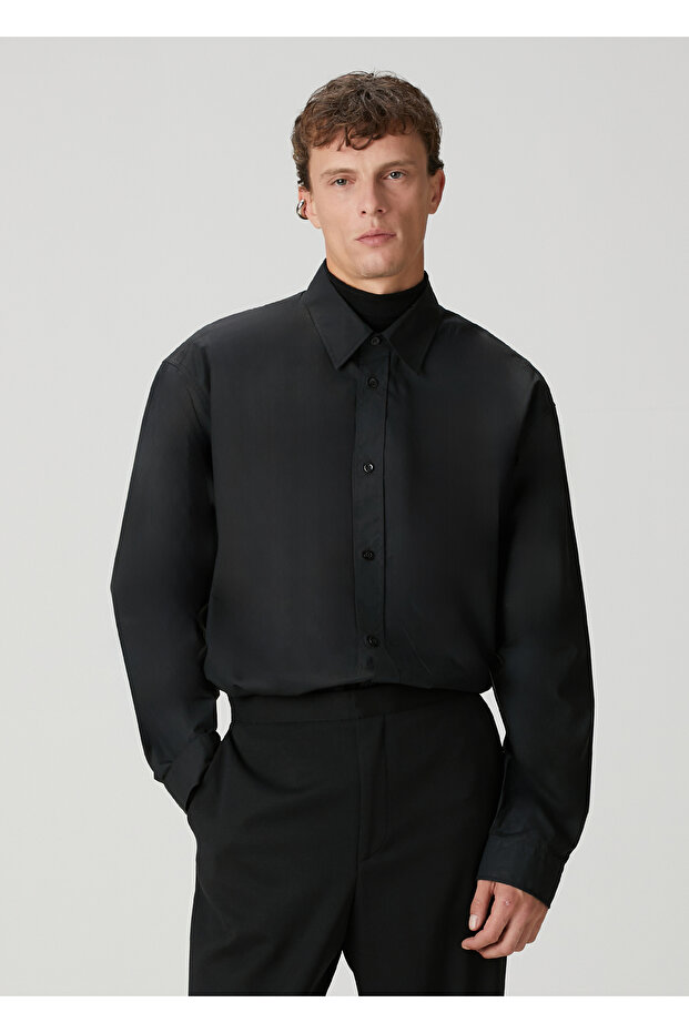 x Edis Siyah Oversized Poplin Gömlek - 1