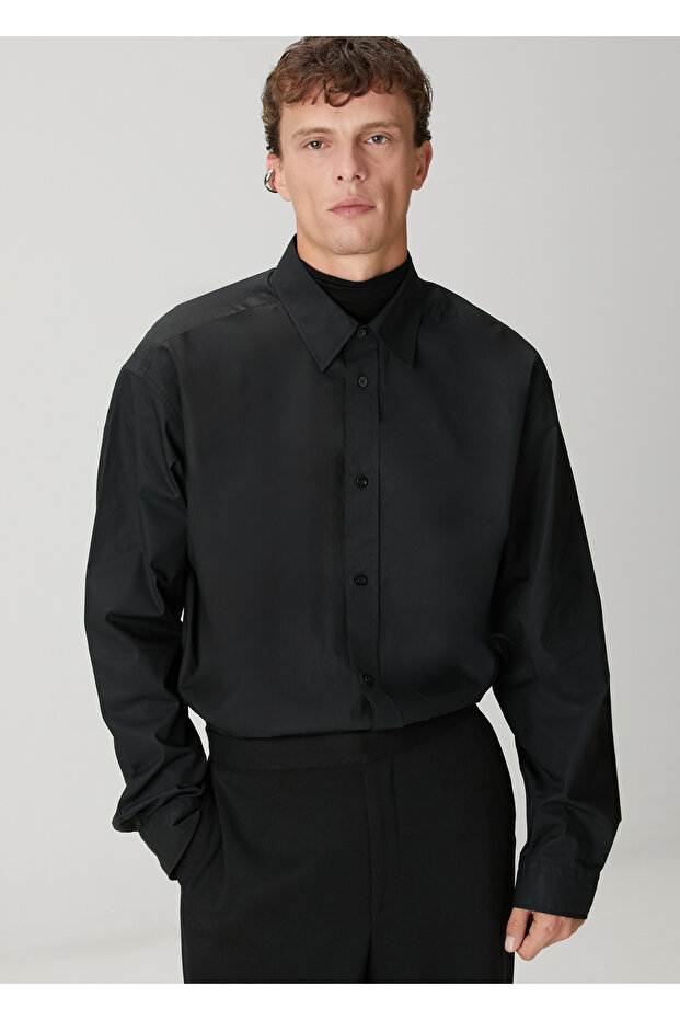 x Edis Siyah Oversized Poplin Gömlek - 2