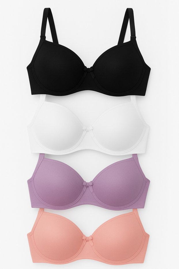Women's Underwire, Non-Padded, Unwired Daily 4-Pack Bra Set