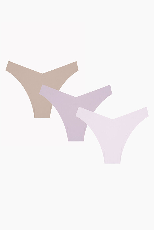 Light Pink Dusty Rose Light Brown 3-Piece Laser Non-Marking V Shape Brazilian Panties