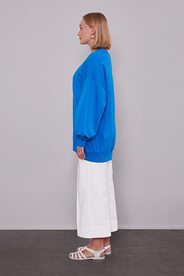 Saks Harf Baskı Detaylı Sweat - 1