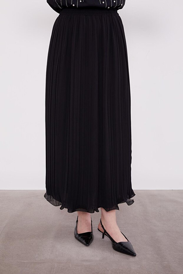 Siyah Kırışık Piliseli Etek - 1