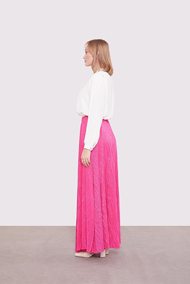 Fuşya Pileli Etek - 4