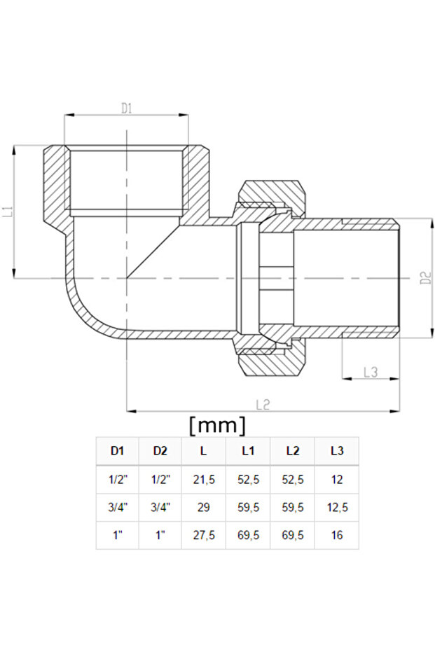 Brass angle union 1/2” - 2
