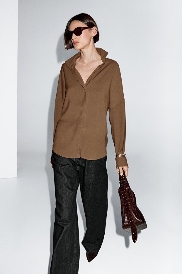 Dökümlü pamuklu gömlek - 2