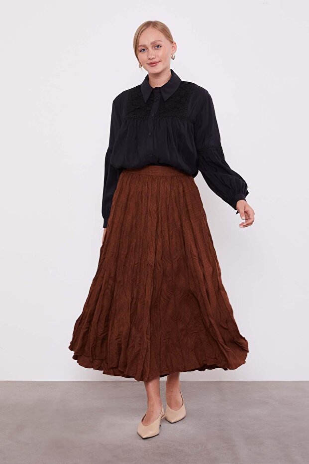 Kahve Kırışık Model Etek - 2